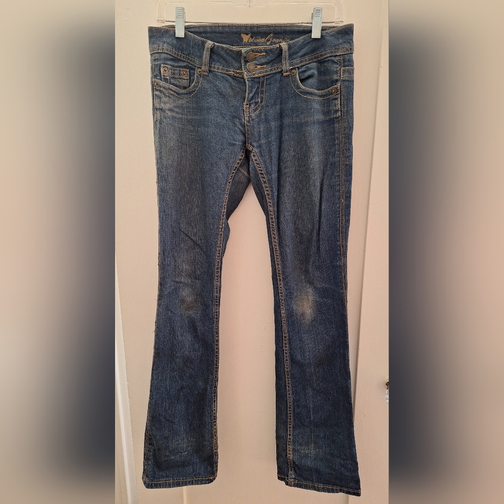 Wet-Seal Womens Juniors Jeans Size 5 Medium Wash Bootcut 28 x 31 low rise FLAP
